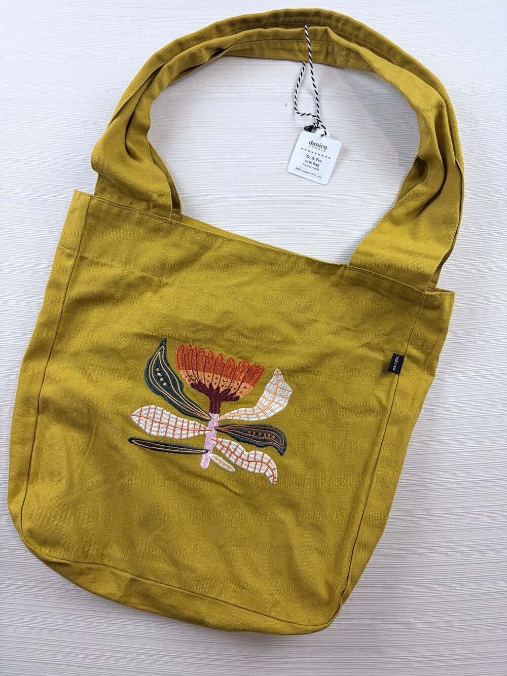 Danica Studio To And Fro Tote Bag Mustard Yellow Floral Embroidered Cotton